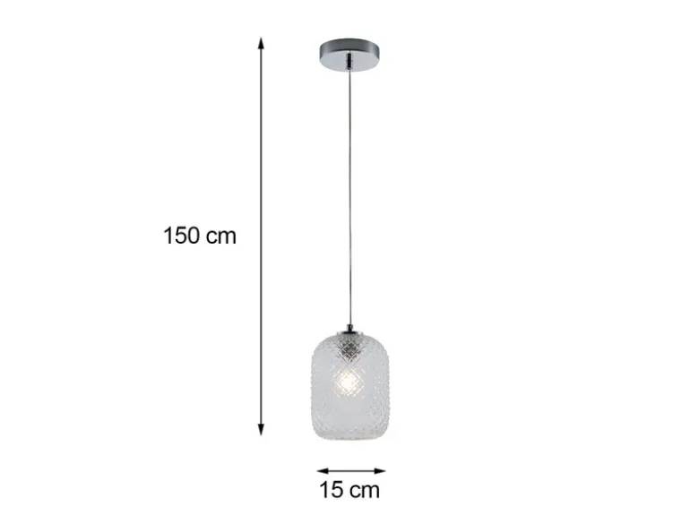 Pendelleuchte ASHFORD einflammig Kristall Glasschirm Klarglas, Ø15cm