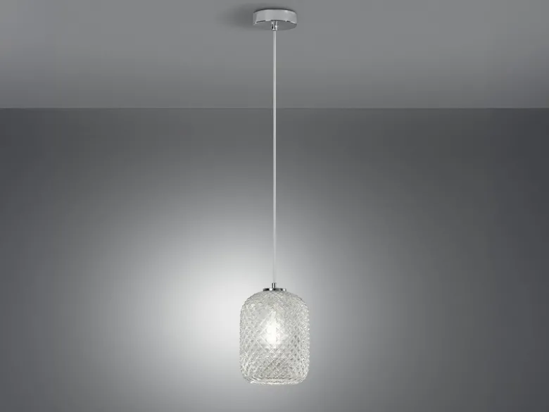 Pendelleuchte ASHFORD einflammig Kristall Glasschirm Klarglas, Ø15cm