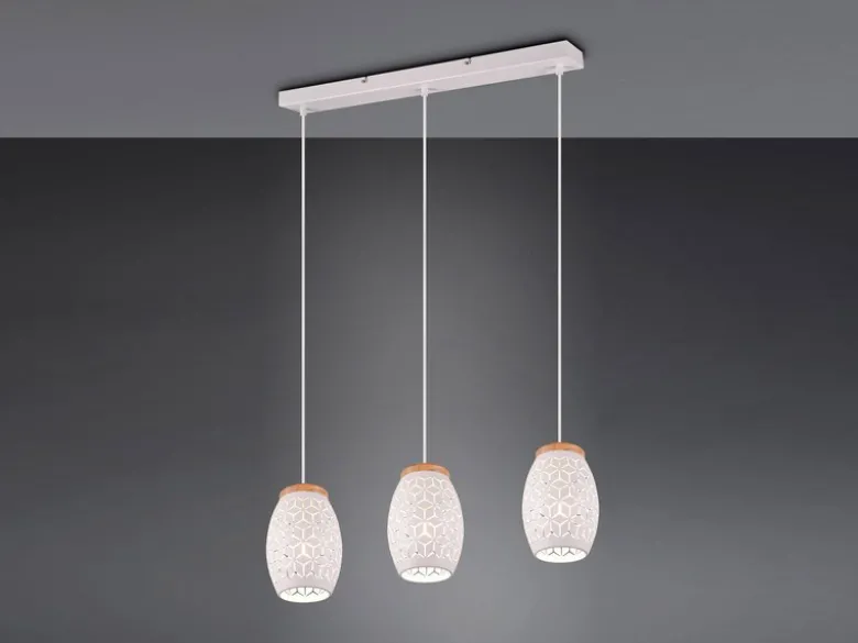 Pendelleuchte BIDAR 3-flammig in Weiß mit ausgefallenem Stanzmuster, B: 71cm