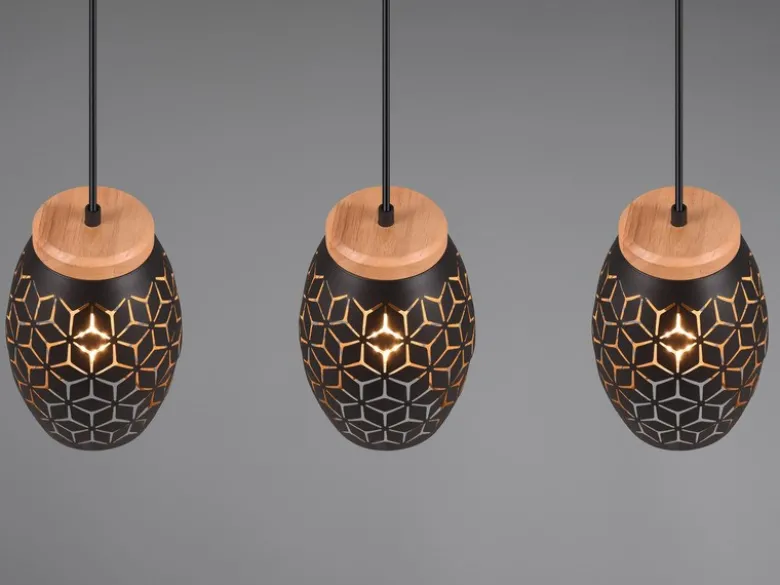 Pendelleuchte BIDAR 3-flammig Schwarz/Gold mit Stanzmuster, Breite 71cm