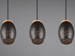 Pendelleuchte BIDAR 3-flammig Schwarz/Gold mit Stanzmuster, Breite 71cm