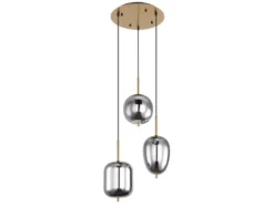 Pendelleuchte BLACKY Messing 3-flammig mit Rauchglas Glaskugeln, Ø 46cm