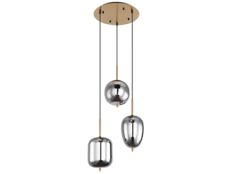 Pendelleuchte BLACKY Messing 3-flammig mit Rauchglas Glaskugeln, Ø 46cm