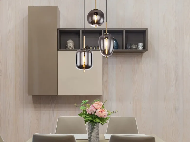 Pendelleuchte BLACKY Messing 3-flammig mit Rauchglas Glaskugeln, Ø 46cm