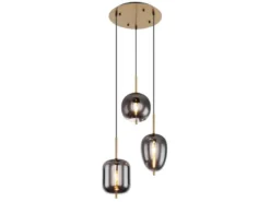 Pendelleuchte BLACKY Messing 3-flammig mit Rauchglas Glaskugeln, Ø 46cm
