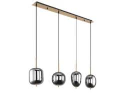 Pendelleuchte BLACKY Messing 4-flammig mit Rauchglas Glaskugeln, B: 100cm