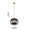Pendelleuchte BLACKY Messing 1-flammig mit Rauchglas Glaskugel, Ø 30cm