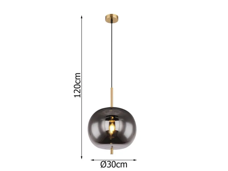 Pendelleuchte BLACKY Messing 1-flammig mit Rauchglas Glaskugel, Ø 30cm