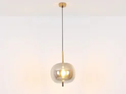 Pendelleuchte BLACKY Messing 1-flammig mit Rauchglas Glaskugel, Ø 30cm