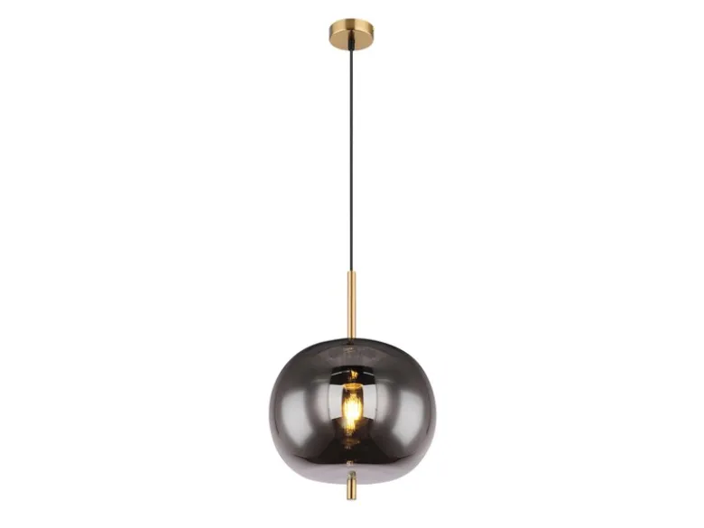 Pendelleuchte BLACKY Messing 1-flammig mit Rauchglas Glaskugel, Ø 30cm