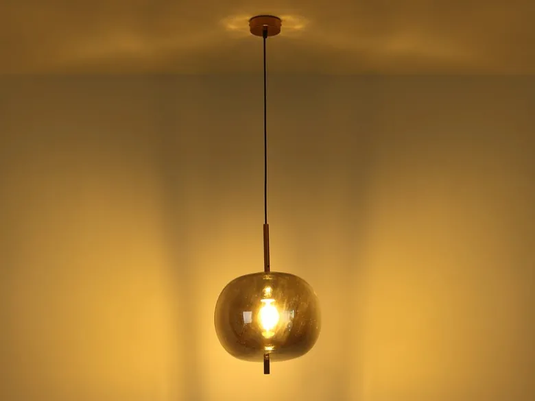 Pendelleuchte BLACKY Messing 1-flammig mit Rauchglas Glaskugel, Ø 30cm