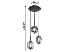 Pendelleuchte BLACKY Schwarz 3-flammig mit Rauchglas Glaskugeln, Ø 46cm