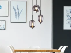 Pendelleuchte BLACKY Schwarz 3-flammig mit Rauchglas Glaskugeln, Ø 46cm