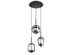 Pendelleuchte BLACKY Schwarz 3-flammig mit Rauchglas Glaskugeln, Ø 46cm