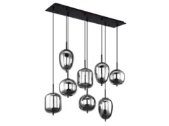 Pendelleuchte BLACKY Schwarz 8-flammig mit Rauchglas Glaskugeln, B: 94cm