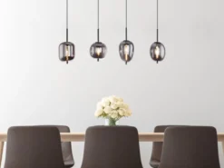 Pendelleuchte BLACKY Schwarz 4-flammig mit Rauchglas Glaskugeln, B: 100cm