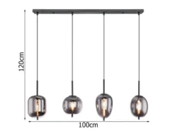 Pendelleuchte BLACKY Schwarz 4-flammig mit Rauchglas Glaskugeln, B: 100cm