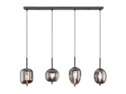 Pendelleuchte BLACKY Schwarz 4-flammig mit Rauchglas Glaskugeln, B: 100cm