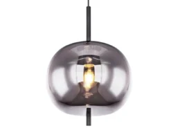 Pendelleuchte BLACKY Schwarz 1-flammig mit Rauchglas Glaskugel, Ø 30cm