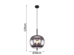 Pendelleuchte BLACKY Schwarz 1-flammig mit Rauchglas Glaskugel, Ø 30cm