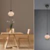 Pendelleuchte BORKA mit Rattan Geflecht Natur und Gitter im Boho Stil, Ø 18cm