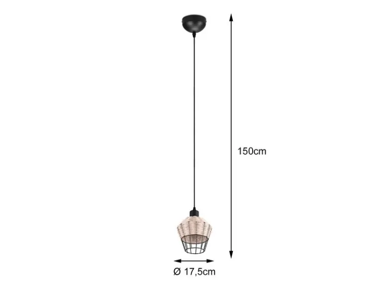 Pendelleuchte BORKA mit Rattan Geflecht Natur und Gitter im Boho Stil, Ø 18cm