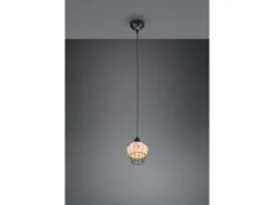Pendelleuchte BORKA mit Rattan Geflecht Natur und Gitter im Boho Stil, Ø 18cm
