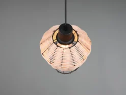 Pendelleuchte BORKA mit Rattan Geflecht Natur und Gitter im Boho Stil, Ø 18cm