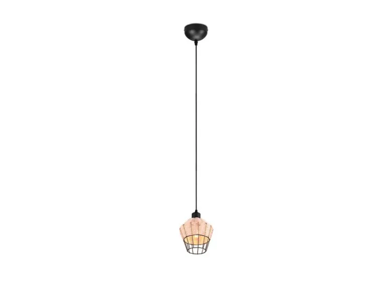 Pendelleuchte BORKA mit Rattan Geflecht Natur und Gitter im Boho Stil, Ø 18cm