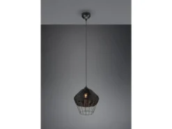Pendelleuchte BORKA mit Rattan Geflecht und Gitter Schwarz im Boho Stil, Ø 30cm