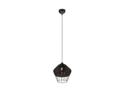 Pendelleuchte BORKA mit Rattan Geflecht und Gitter Schwarz im Boho Stil, Ø 30cm