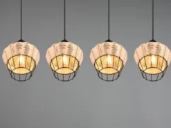 Pendelleuchte BORKA Rattan Geflecht Natur & Gitter im Boho Stil, Breite 95cm