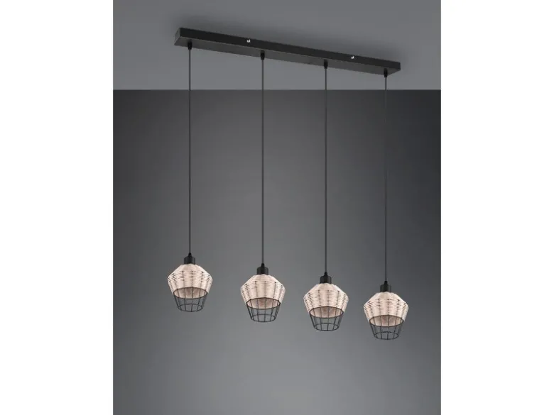 Pendelleuchte BORKA Rattan Geflecht Natur & Gitter im Boho Stil, Breite 95cm