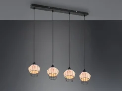 Pendelleuchte BORKA Rattan Geflecht Natur & Gitter im Boho Stil, Breite 95cm