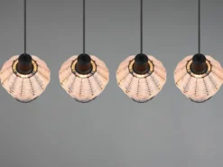 Pendelleuchte BORKA Rattan Geflecht Natur & Gitter im Boho Stil, Breite 95cm
