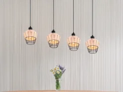 Pendelleuchte BORKA Rattan Geflecht Natur & Gitter im Boho Stil, Breite 95cm