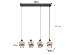 Pendelleuchte BORKA Rattan Geflecht Natur & Gitter im Boho Stil, Breite 95cm