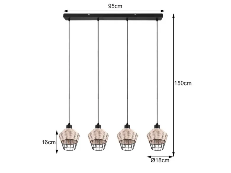 Pendelleuchte BORKA Rattan Geflecht Natur & Gitter im Boho Stil, Breite 95cm