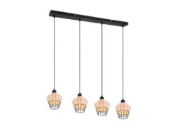 Pendelleuchte BORKA Rattan Geflecht Natur & Gitter im Boho Stil, Breite 95cm
