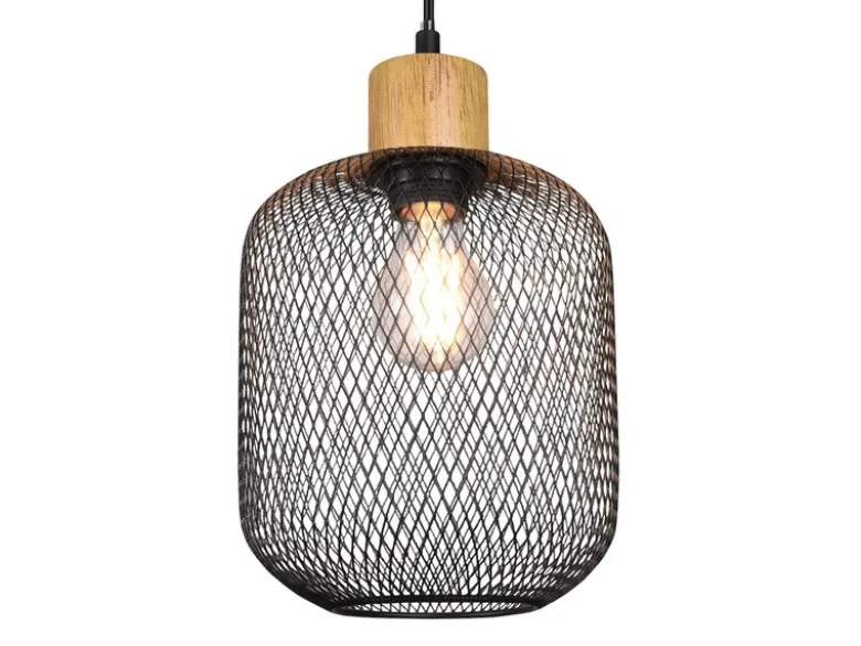 Pendelleuchte CALIMERO 1 flammig Metall Gitterschirm Schwarz, Ø 18cm