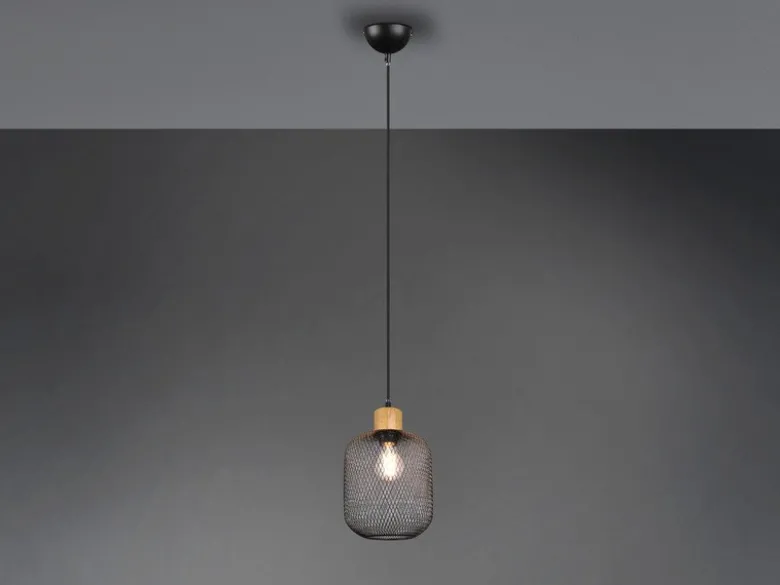 Pendelleuchte CALIMERO 1 flammig Metall Gitterschirm Schwarz, Ø 18cm