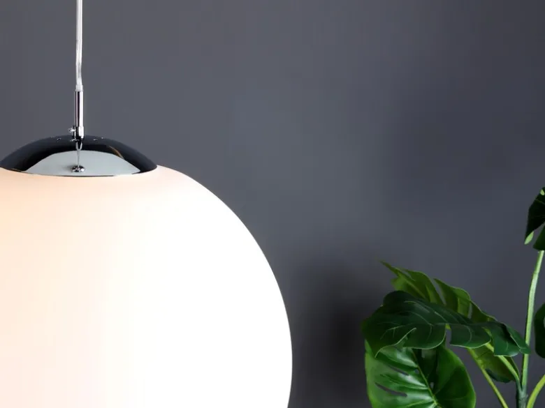 Pendelleuchte CITY einflammig Glaskugel Opalweiß, Ø 35cm