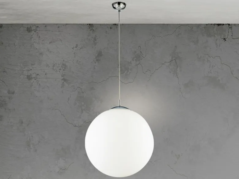 Pendelleuchte CITY einflammig Glaskugel Opalweiß, Ø 45cm