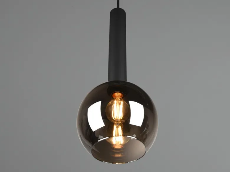 Pendelleuchte CLAYTON 1-flammig klein mit Rauchglas Glaskugel, Ø 20cm