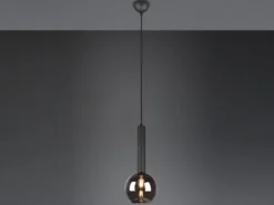 Pendelleuchte CLAYTON 1-flammig klein mit Rauchglas Glaskugel, Ø 20cm