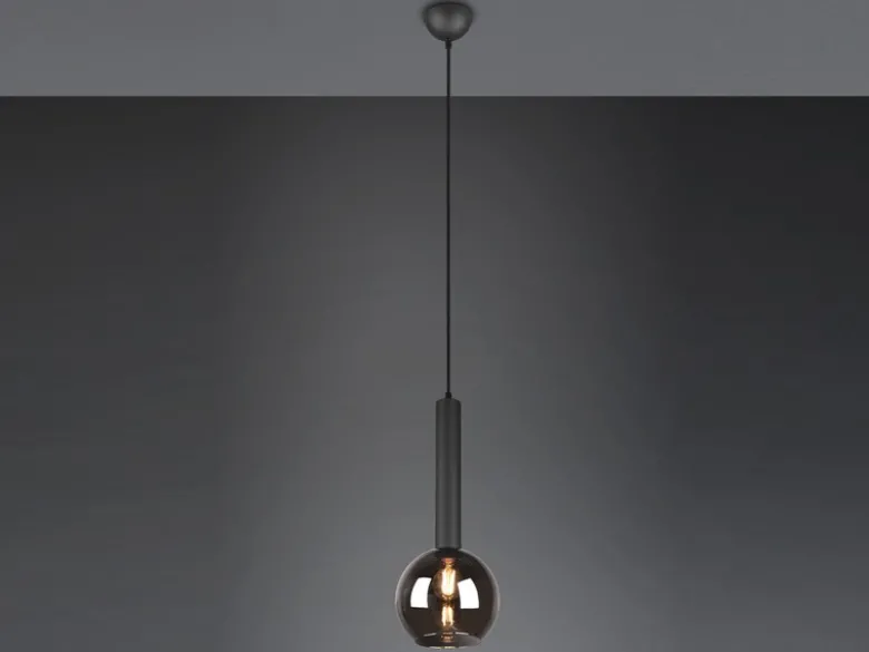 Pendelleuchte CLAYTON 1-flammig klein mit Rauchglas Glaskugel, Ø 20cm
