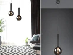 Pendelleuchte CLAYTON 1-flammig klein mit Rauchglas Glaskugel, Ø 20cm