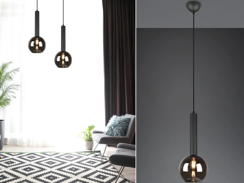 Pendelleuchte CLAYTON 1-flammig klein mit Rauchglas Glaskugel, Ø 20cm