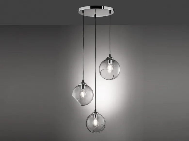 Pendelleuchte CLOONEY 3-flammig mit Rauchglas Glaskugeln, Ø 35cm