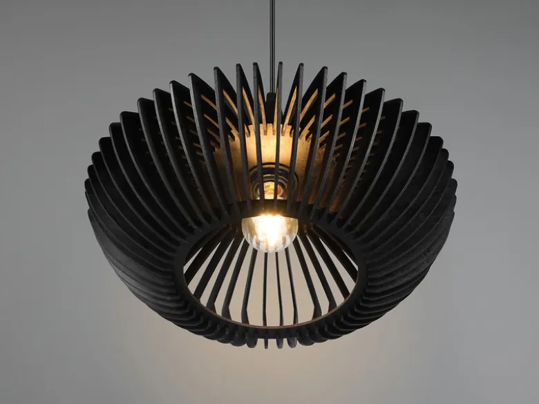 Pendelleuchte COLINO mit Holz Lamellen Schwarz einflammig, Ø 40cm